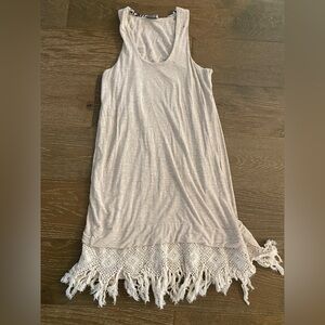 Anthropologie Dolan Crochet Hem Jersey Cream Heather Gray Lined Tank Dress M